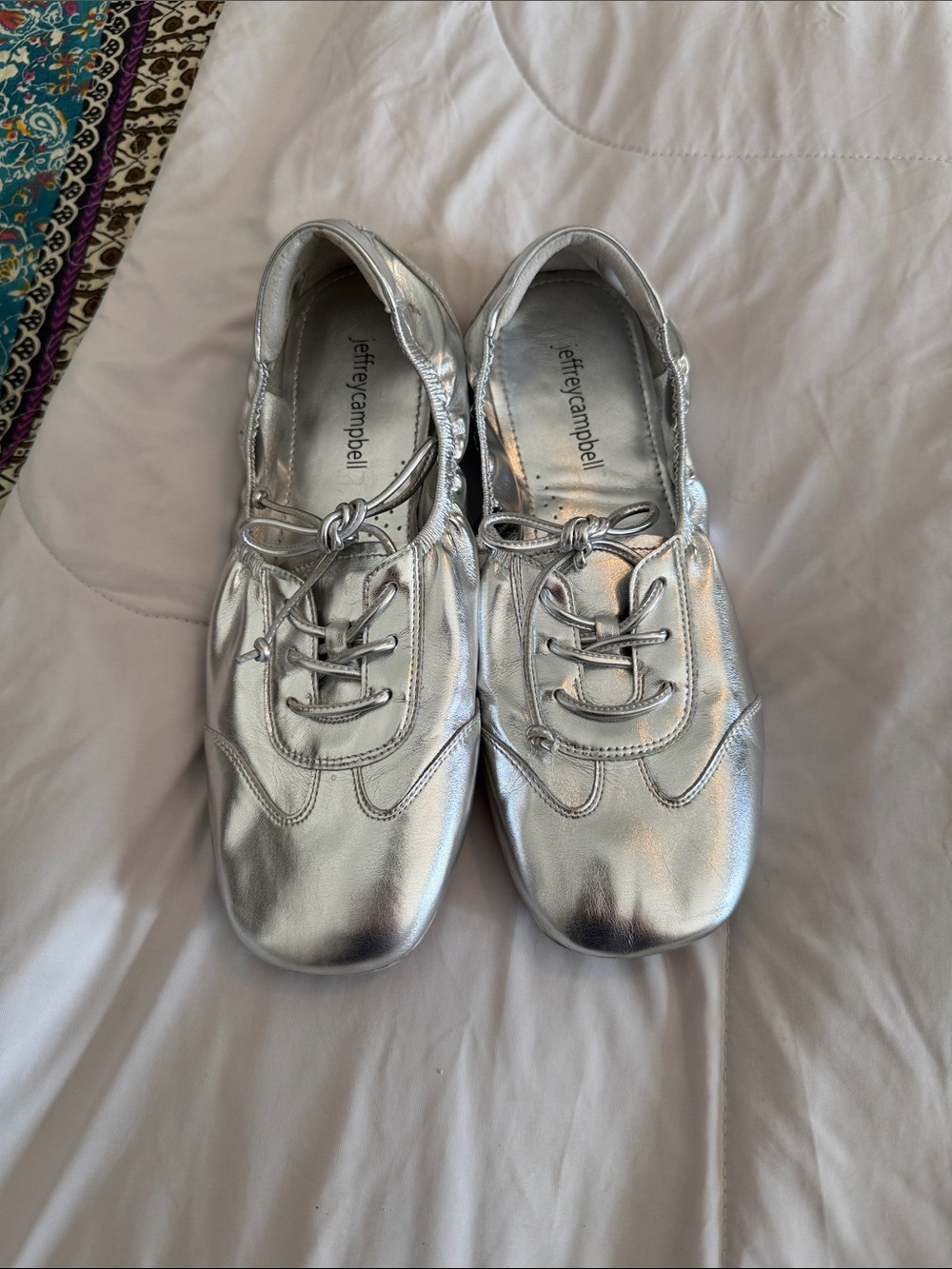 Jeffrey Campbell Metallic Silver Lace-Up Flats